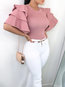 Round Neck Standard Slim Plain Polyester Blouse (Style V201562)