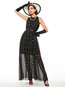 Expansion Round Neck Polka Dot Ruffle Chiffon Maxi Dresses (Style V201570)