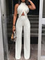 Slim Date Night Plain Polyester Patchwork Jumpsuit (Style V201573)