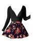 Ball Gown V-neck Floral Patchwork Cotton Blends Mini Dresses (Style V201575)
