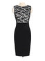 Work Pencil Round Neck Lace Polyester Knee Length Dresses (Style V201578)