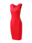 Sexy Pencil V-neck Plain Cotton Blends Knee Length Dresses (Style V201583)