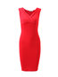 Sexy Pencil V-neck Plain Cotton Blends Knee Length Dresses (Style V201583)