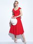 A-line Plain Backless Cotton Midi Dresses (Style V201585)