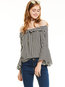 Off The Shoulder Standard Date Night Polyester Ruffle Blouse (Style V201620)