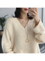 V-neck Midi Elegant Plain Knitted Sweater (Style V201714)