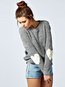 Short Loose Elegant Color Block Cotton Sweater (Style V201718)