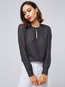 Keyhole Neckline Short Loose Date Night Pattern Blouse (Style V201719)