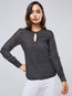 Keyhole Neckline Short Loose Date Night Pattern Blouse (Style V201719)