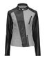 Stand Collar Short Slim Color Block Asymmetrical Jacket (Style V201746)