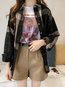 Midi Slim Date Night Plaid Button Blouse (Style V201757)