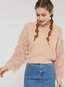 Round Neck Short Loose Plain Tassel Sweater (Style V201768)