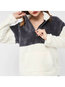 Polo Neck Loose Fashion Patchwork Polyester T Shirt (Style V201774)