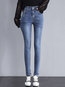 Ankle Length Date Night Button Denim Plain Jeans (Style V201809)
