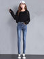 Ankle Length Date Night Button Denim Plain Jeans (Style V201809)