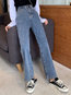Ankle Length Loose Fashion Button Plain Jeans (Style V201826)