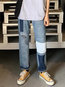 Ankle Length Fashion Pattern Denim Color Block Jeans (Style V201831)