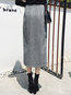 Mid-Calf Loose Elegant Belt Plain Skirt (Style V201839)