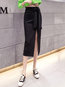 Mid-Calf Slim Cut Out Polyester Plain Skirt (Style V201842)