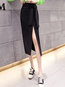 Mid-Calf Slim Cut Out Polyester Plain Skirt (Style V201842)