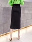 Mid-Calf Slim Cut Out Polyester Plain Skirt (Style V201842)