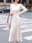 Date Night Sweater V-neck Solid Color Knitted Midi Dresses (Style V201852)