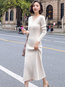 Date Night Sweater V-neck Solid Color Knitted Midi Dresses (Style V201852)