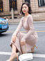 Date Night Sweater V-neck Solid Color Knitted Midi Dresses (Style V201852)