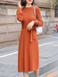 Office Sweater Round Neck Solid Color Ruffle Midi Dresses (Style V201853)