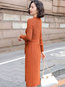 Office Sweater Round Neck Solid Color Ruffle Midi Dresses (Style V201853)