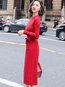 Office Sweater Round Neck Solid Color Ruffle Midi Dresses (Style V201853)