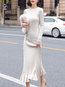 Office Sweater Round Neck Solid Color Cascading Ruffle Work Dresses (Style V201854)