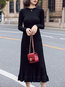 Office Sweater Round Neck Solid Color Cascading Ruffle Work Dresses (Style V201854)