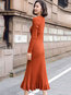 Office Sweater Round Neck Solid Color Cascading Ruffle Work Dresses (Style V201854)