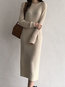 Slow Life Sweater Round Neck Solid Color Knitted Midi Dresses (Style V201857)