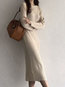 Slow Life Sweater Round Neck Solid Color Knitted Midi Dresses (Style V201857)