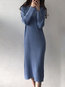 Slow Life Sweater Round Neck Solid Color Knitted Midi Dresses (Style V201857)