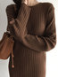 Slow Life Sweater Round Neck Solid Color Knitted Midi Dresses (Style V201857)