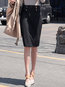 Knee Length Office Button Polyester Plain Skirt (Style V201874)