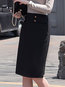 Knee Length Office Button Polyester Plain Skirt (Style V201874)