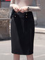 Knee Length Office Button Polyester Plain Skirt (Style V201874)