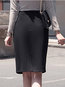 Knee Length Office Button Polyester Plain Skirt (Style V201874)