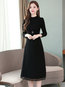 Basic Tunic Round Neck Double Decker Knitted Midi Dresses (Style V201883)