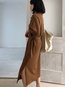 Tunic Shawl Collar Solid Color Sash Dacron Midi Dresses (Style V201884)