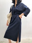 Tunic Shawl Collar Solid Color Sash Dacron Midi Dresses (Style V201884)