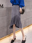Mid-Calf Asymmetrical Pattern Cotton Blends Plaid Skirt (Style V201886)