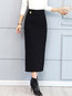 Pencil Elegant Button Polyester Plain Skirt (Style V201892)