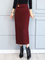 Pencil Elegant Button Polyester Plain Skirt (Style V201892)