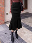 Ankle Length Mermaid Office Wool Blends Plain Skirt (Style V201895)