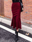 Ankle Length Mermaid Office Wool Blends Plain Skirt (Style V201895)